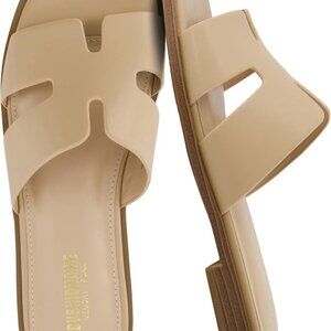 Cutout Strap Slides for Women Faux Leather Summer Flats Water Resistant
